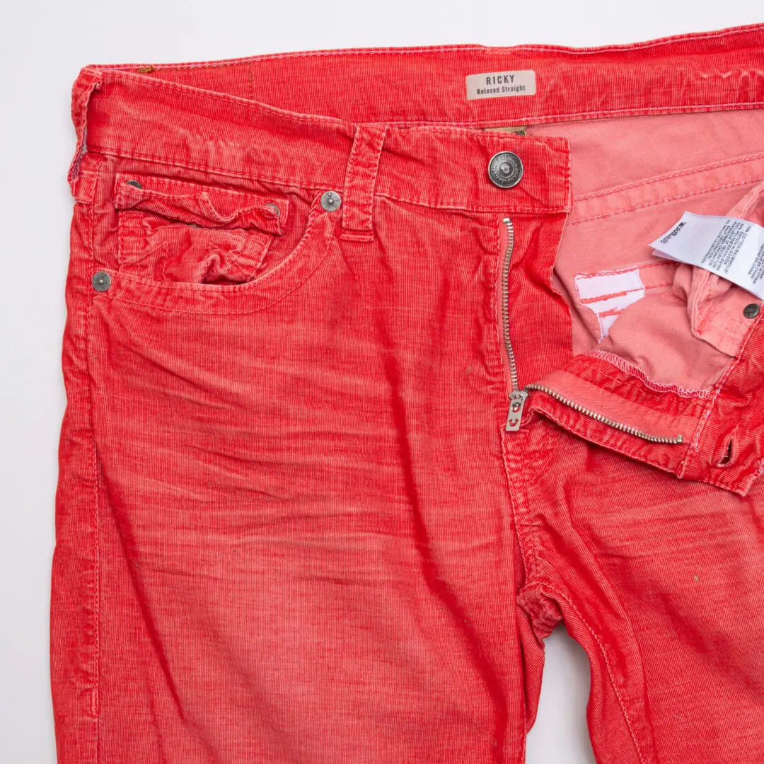 True Religion Ricky Relaxed Straight Jeans W36 Men Red Corduroy