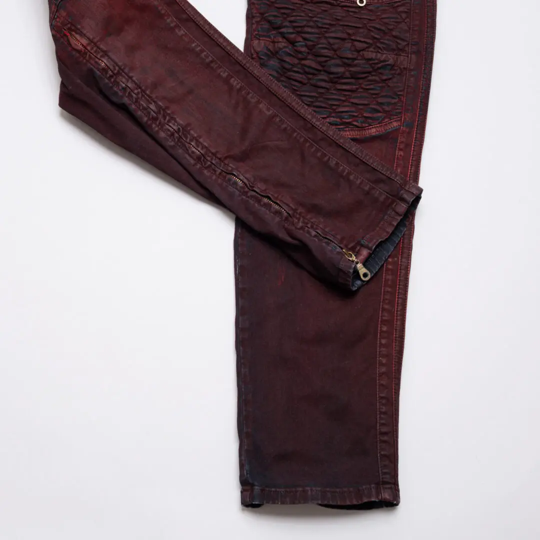 Robin's Jeans Motorcycle W36 Red Black Coated Cotton with Zippers