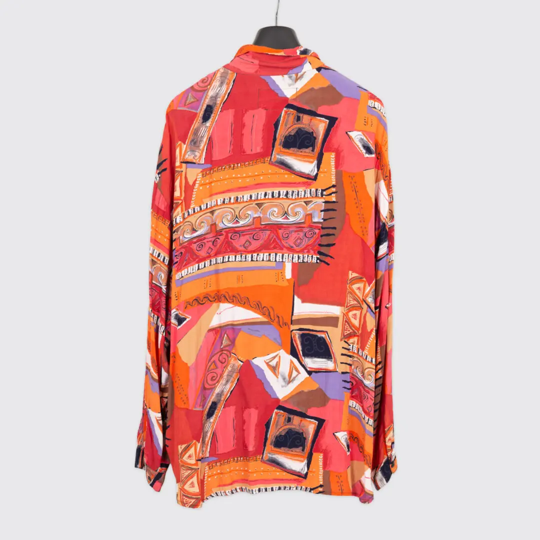 Café Shirt Size XXL Red Orange Abstract Print Rayon Lightweight