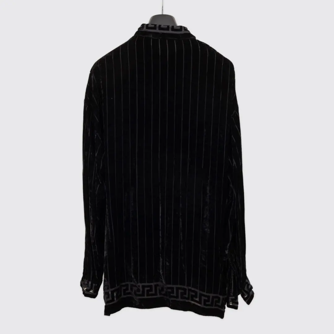 Ceta Italiano Shirt XXL Men Black Velvet Pinstripe Greek Key Print