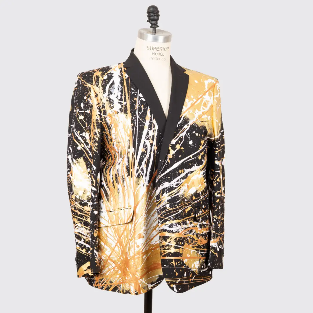 1/1 Blazers Jacket Size 52L Men Black Gold Custom Paint Splatter