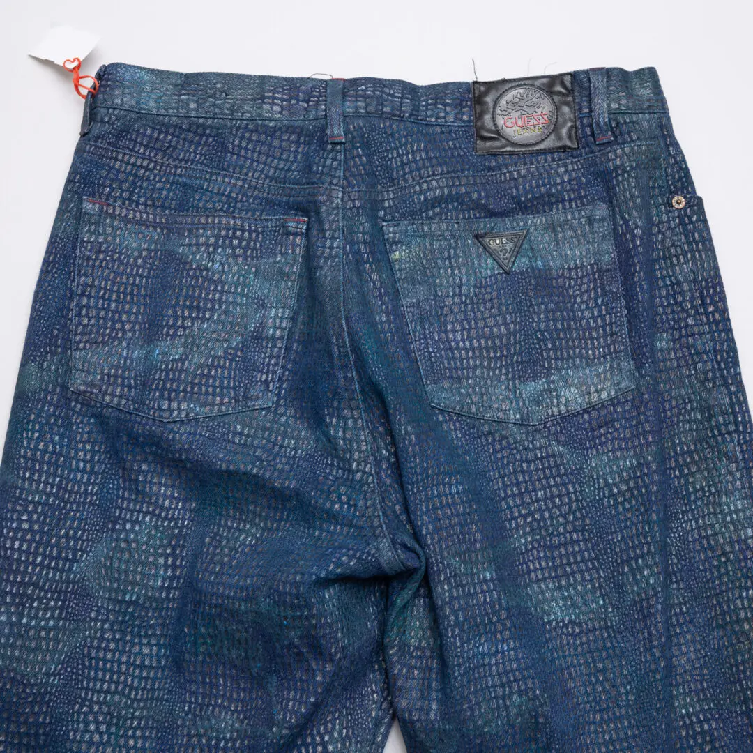 Guess Vintage Jeans Men Blue Green Tie Dye Alligator Print Denim
