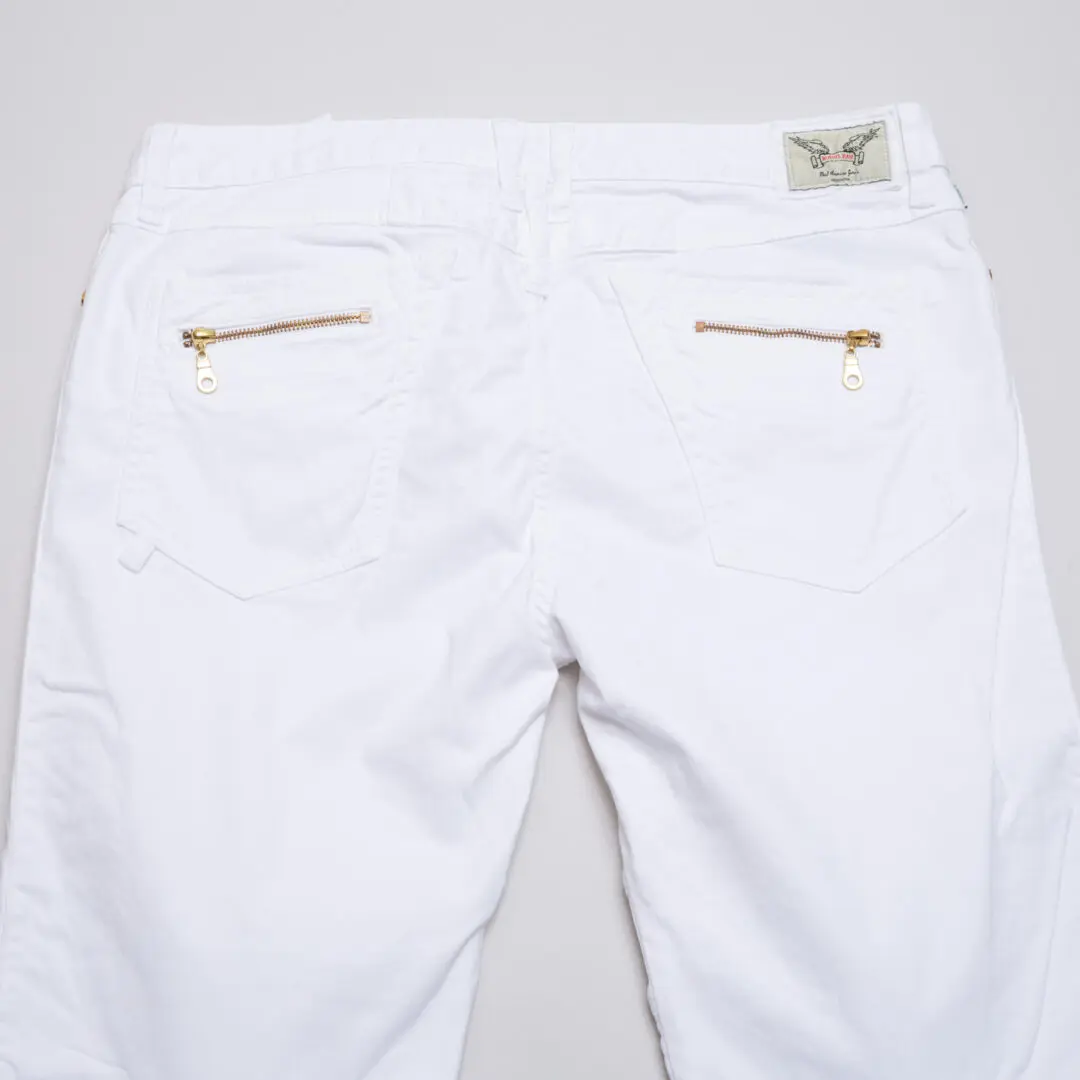 Robin's Jeans Racer Motorcycle W36 White Cotton Blend with Zipper