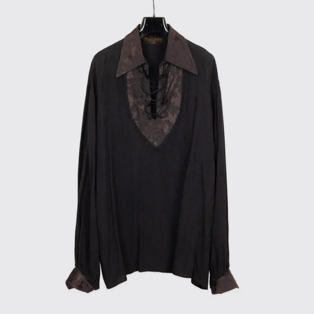 Arkivestry Medieval Tunic Shirt Size L Black Floral Cotton Goth