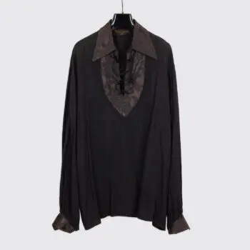 Arkivestry Medieval Tunic Shirt Size L Black Floral Cotton Goth