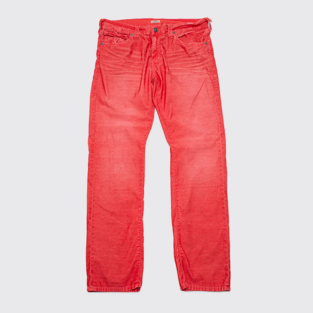 True Religion Ricky Relaxed Straight Jeans W36 Men Red Corduroy