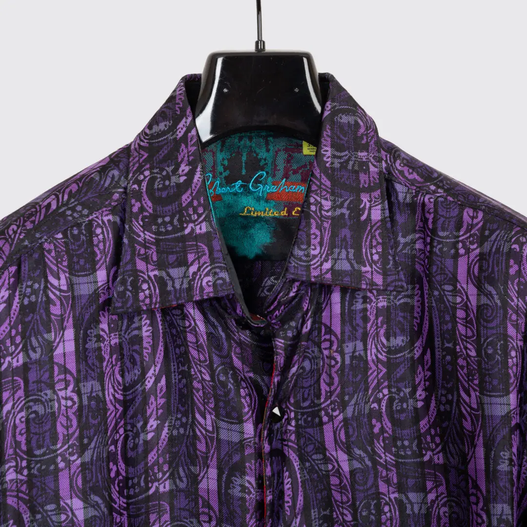 Robert Graham Limited Edition Silk Shirt 3XL Purple Paisley Print