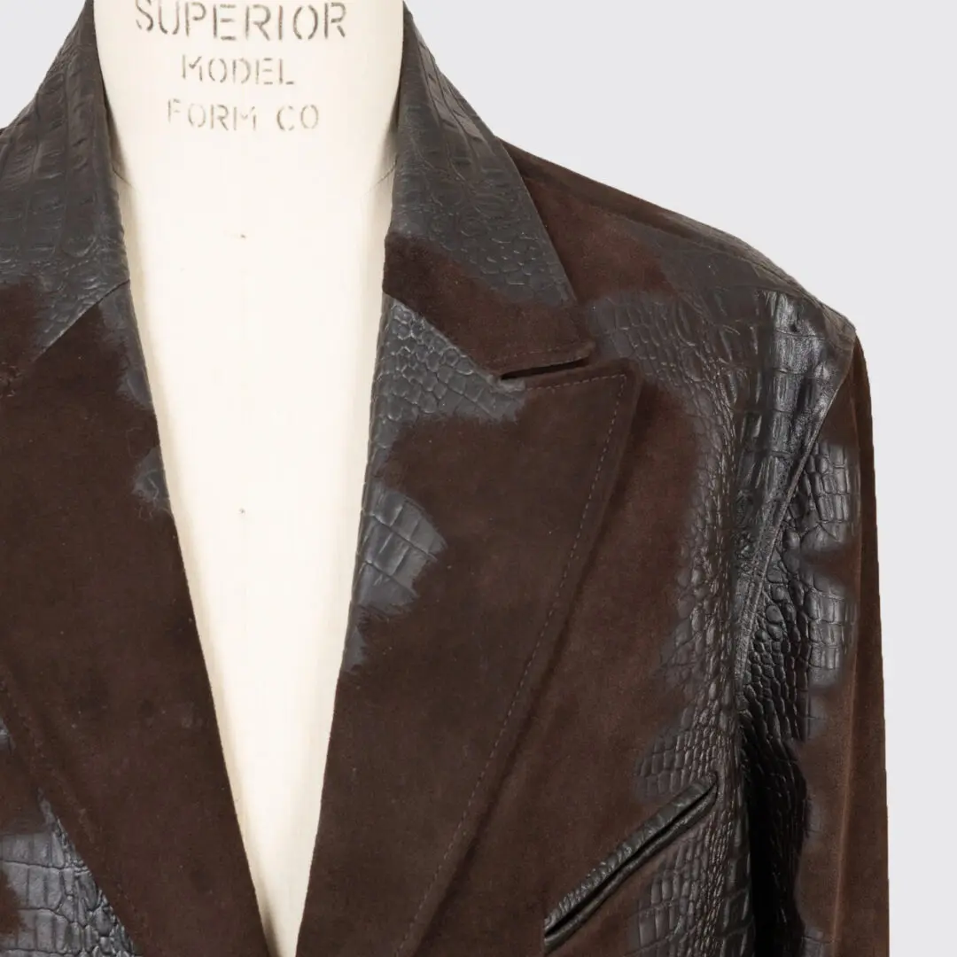 Bod & Christensen Suede Blazer Size U50 Chocolate Brown Croc Embossed