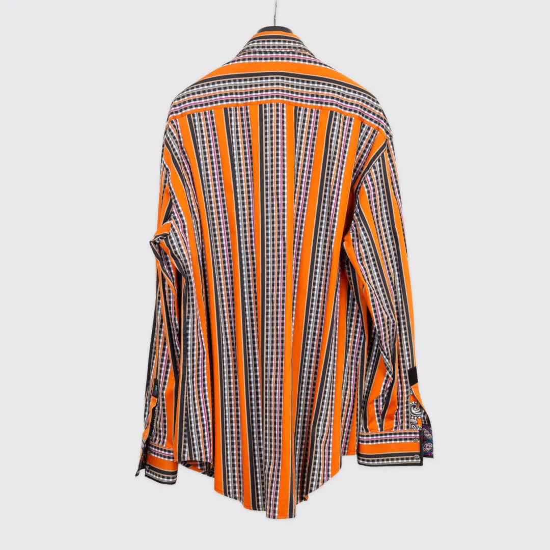 Robert Graham Shirt Size 3XL Ltd Edition Orange Stripe Check Print