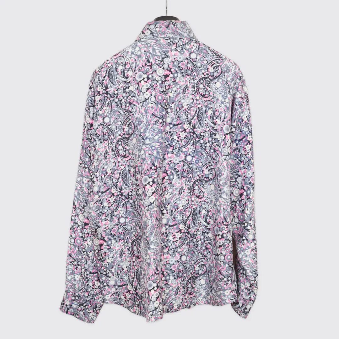 Gianni Versace Vintage Silk Shirt Size EU56 Pink Gray Paisley Print
