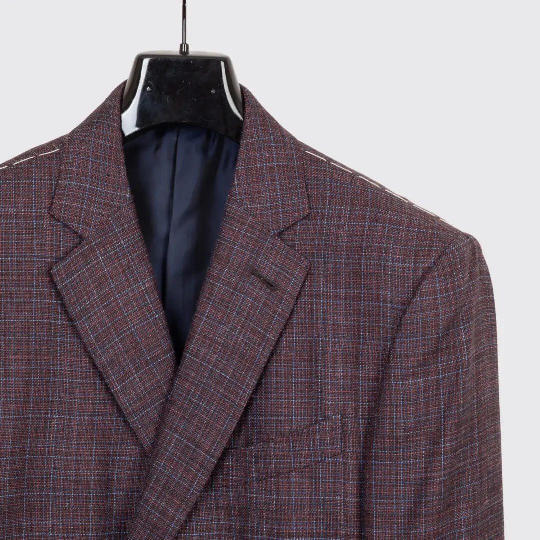 Ermenegildo Zegna Sport Coat Size EU58 Red Wine Glen Check Milano