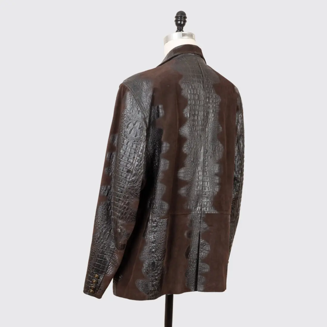 Bod & Christensen Suede Blazer Size U50 Chocolate Brown Croc Embossed