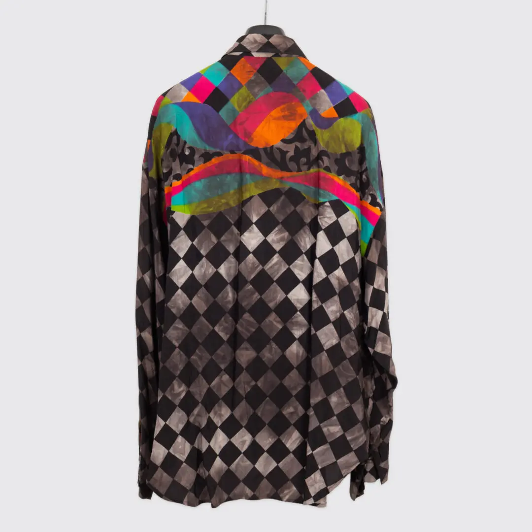 Café Shirt 2XL Black Gray Multicolor Checkerboard Print Rayon