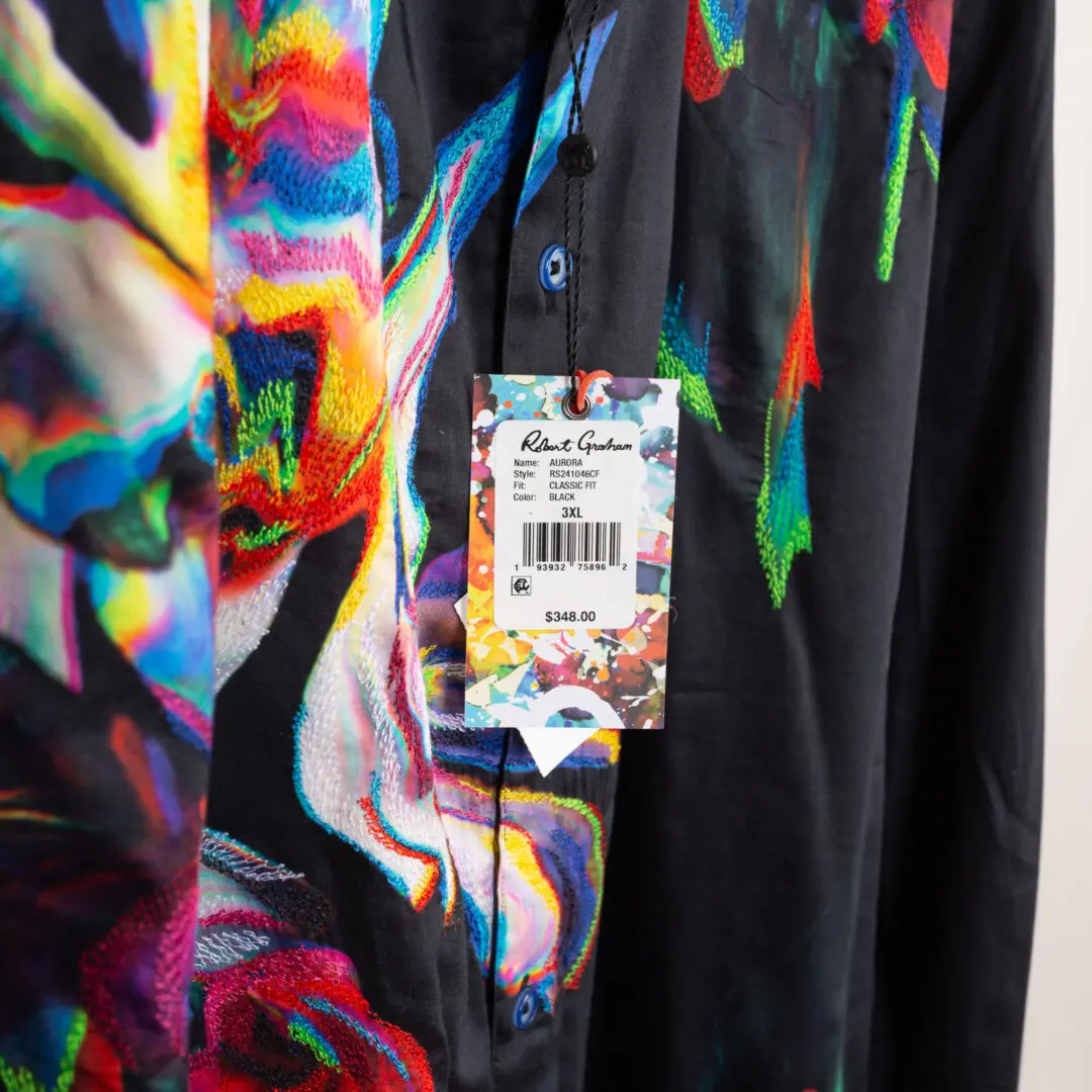 Robert Graham Aurora Shirt 3XL Black Multicolor Print Embroidery