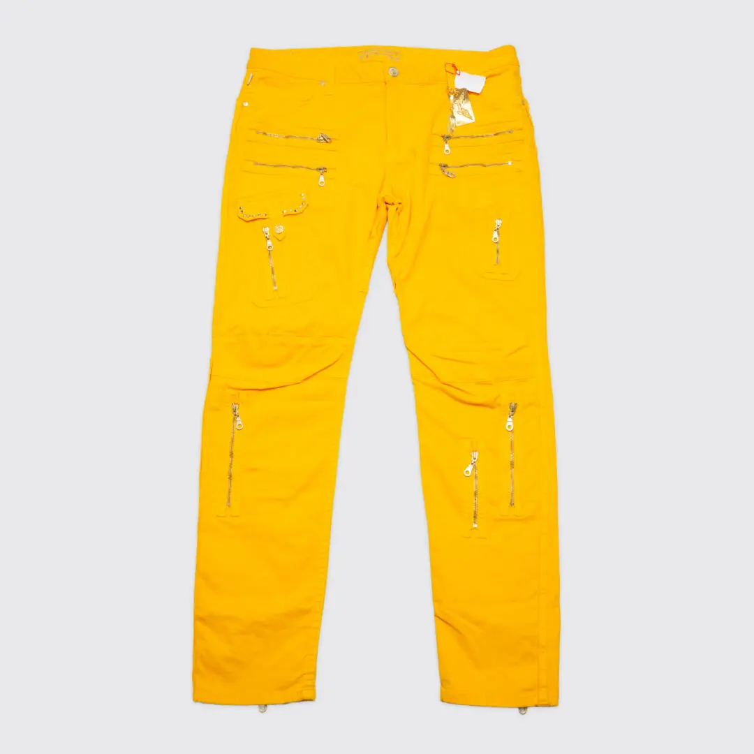 Robin's Jeans Mecano Slim Fit W38 Yellow Cotton Studded Zippers