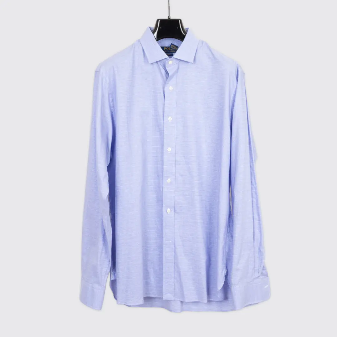 Polo Ralph Lauren Dress Shirt Size 17 Blue Check Cotton Slim Fit