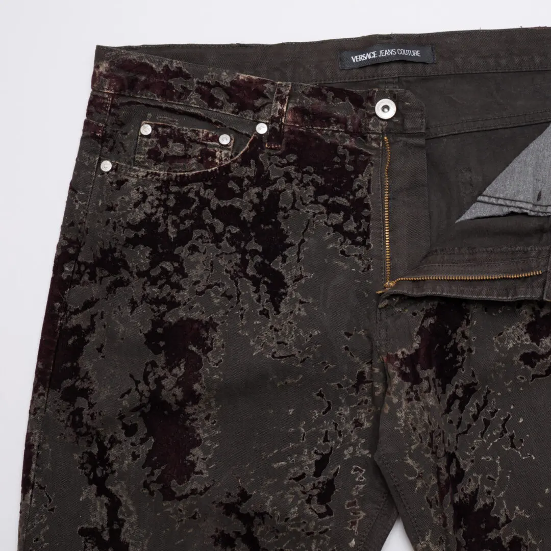 VERSACE Jeans Couture Size EU52 Printed Brown Maroon Velvet Pant