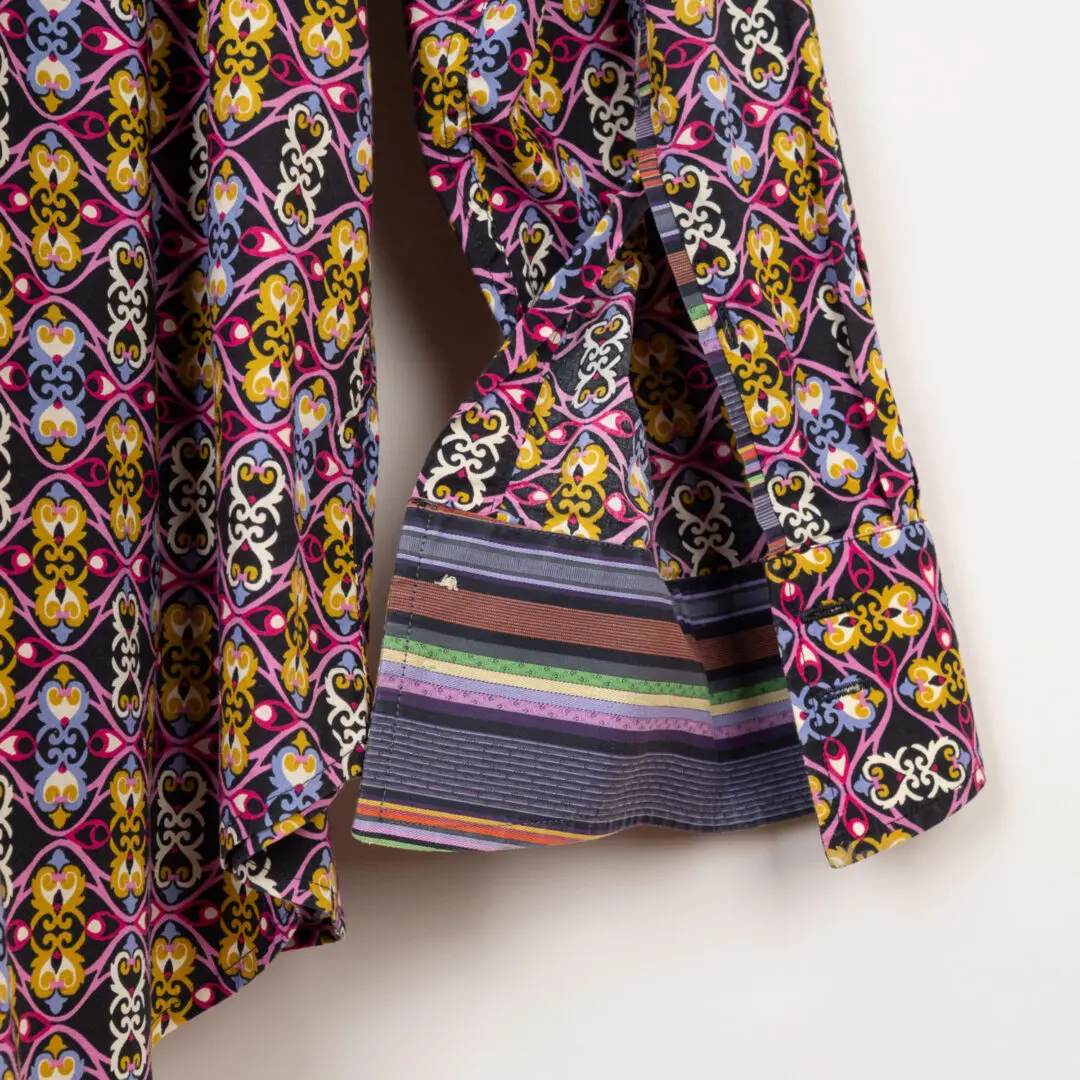 Robert Graham Tuxedo Shirt 3XL Abstract Multicolor Print Ruffle