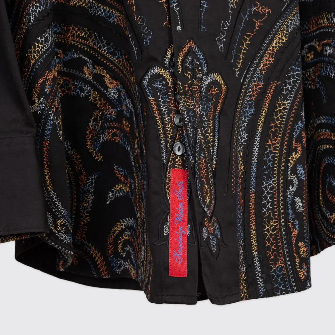 Robert Graham Shirt Size 3XL Black Metallic Embroidered Front