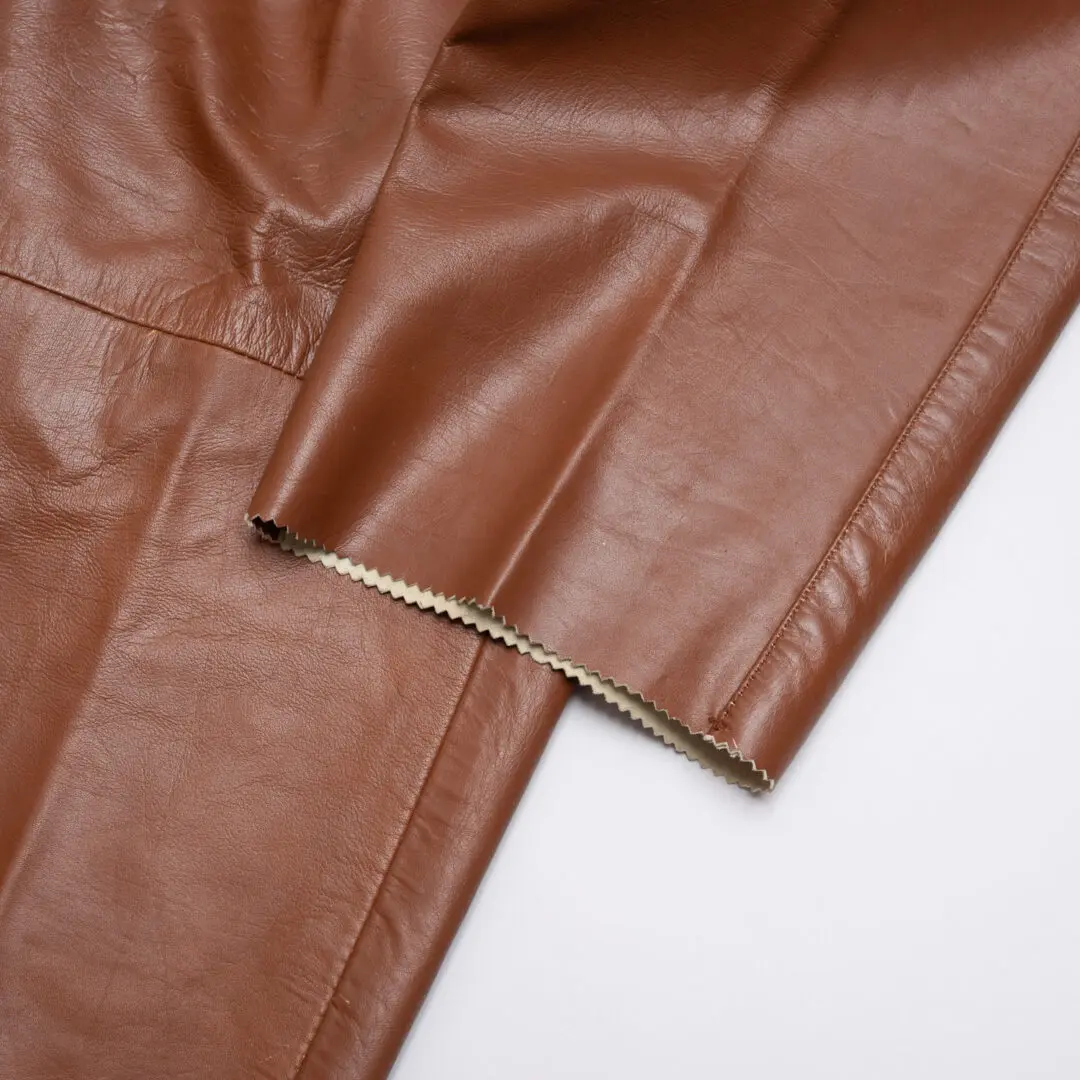Bagazio Leather Pants W36 Men Brown Leather Pleated Front Trouser
