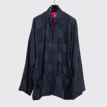 Shanghai Tang Mandarin Jacket US46 Men Black Silk Oriental Print