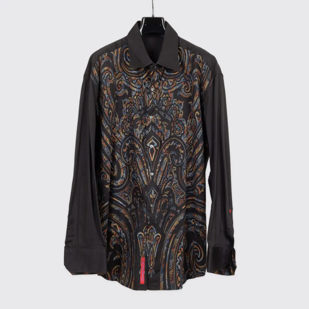Robert Graham Shirt Size 3XL Black Metallic Embroidered Front