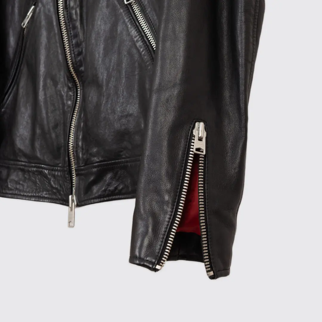 AllSaints Amersham Biker Jacket Size M Men Black Leather Quilted