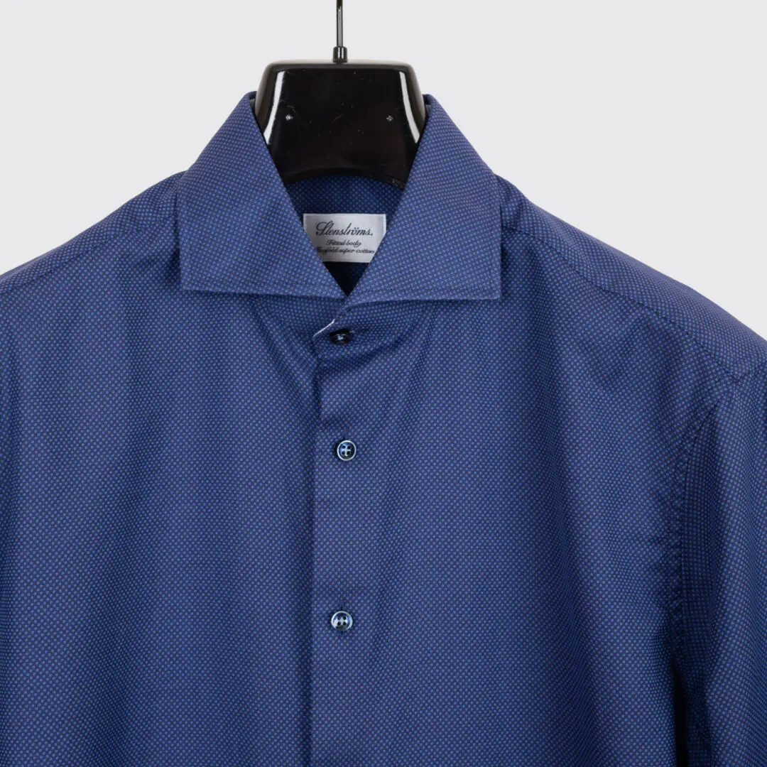 Stenstroms Dress Shirt Size 16.5 Men Navy Blue Micro Dot Cotton
