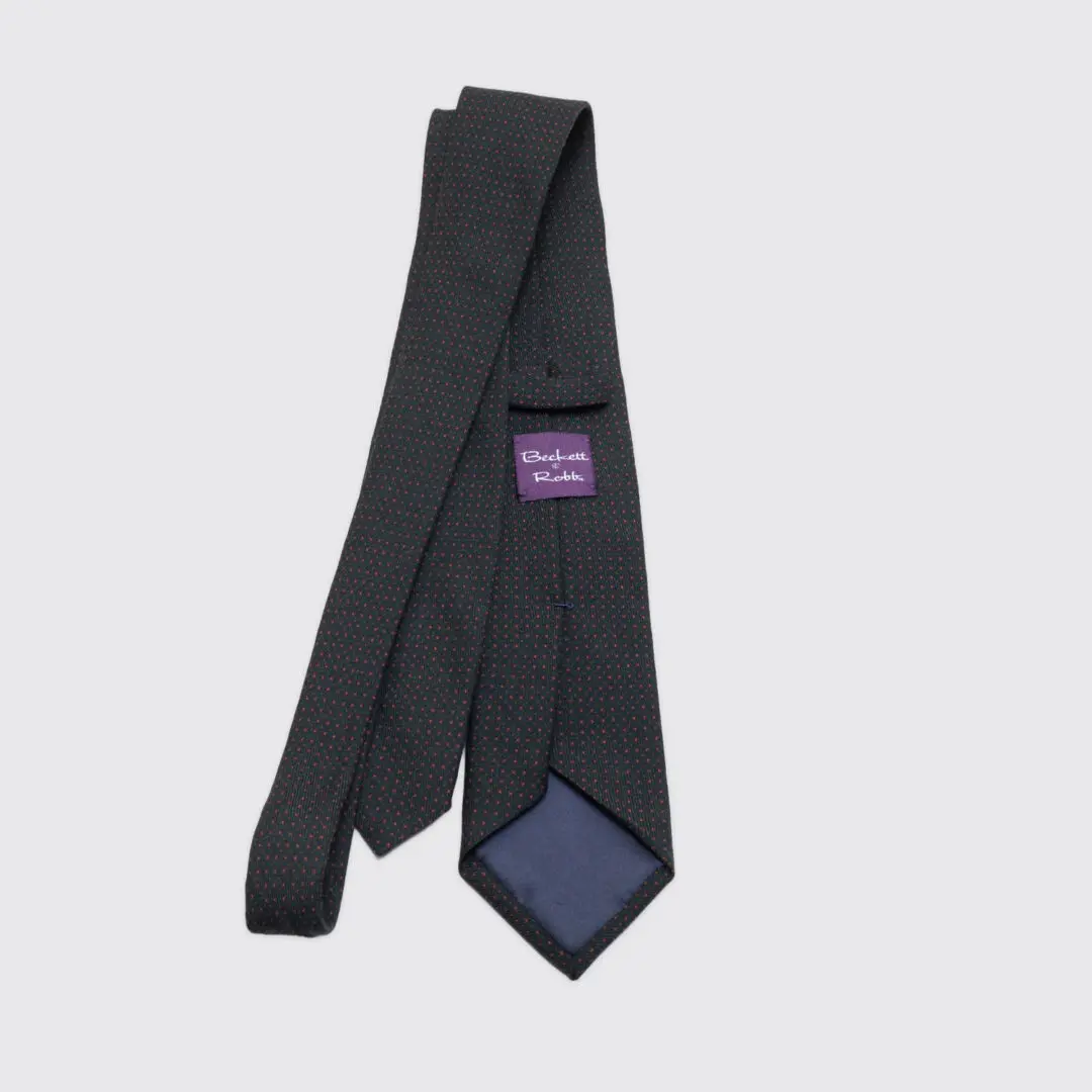 Beckett & Robb Wool Tie Hunter Green Red Pin Dot Made in Italy