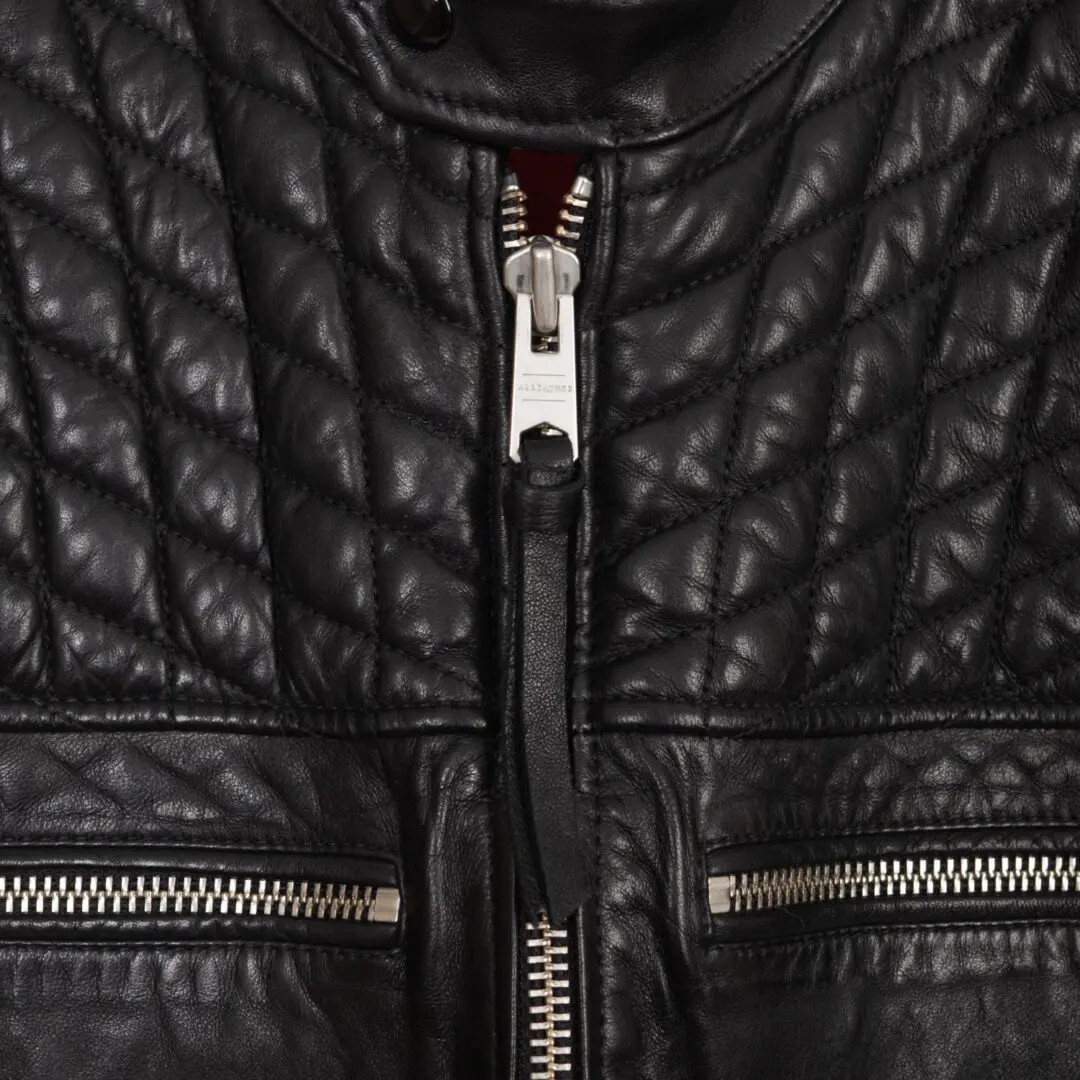 AllSaints Amersham Biker Jacket Size M Men Black Leather Quilted