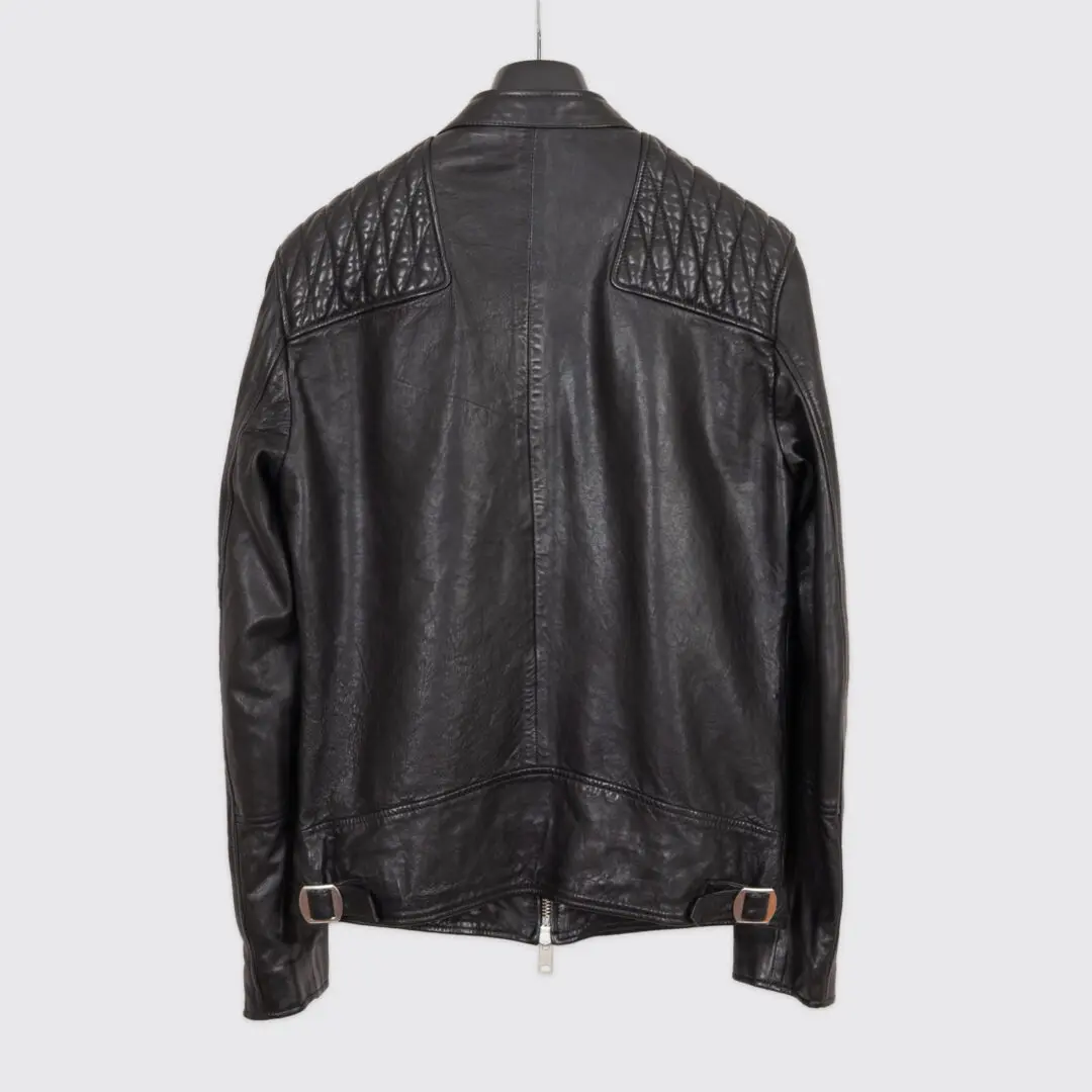 AllSaints Amersham Biker Jacket Size M Men Black Leather Quilted