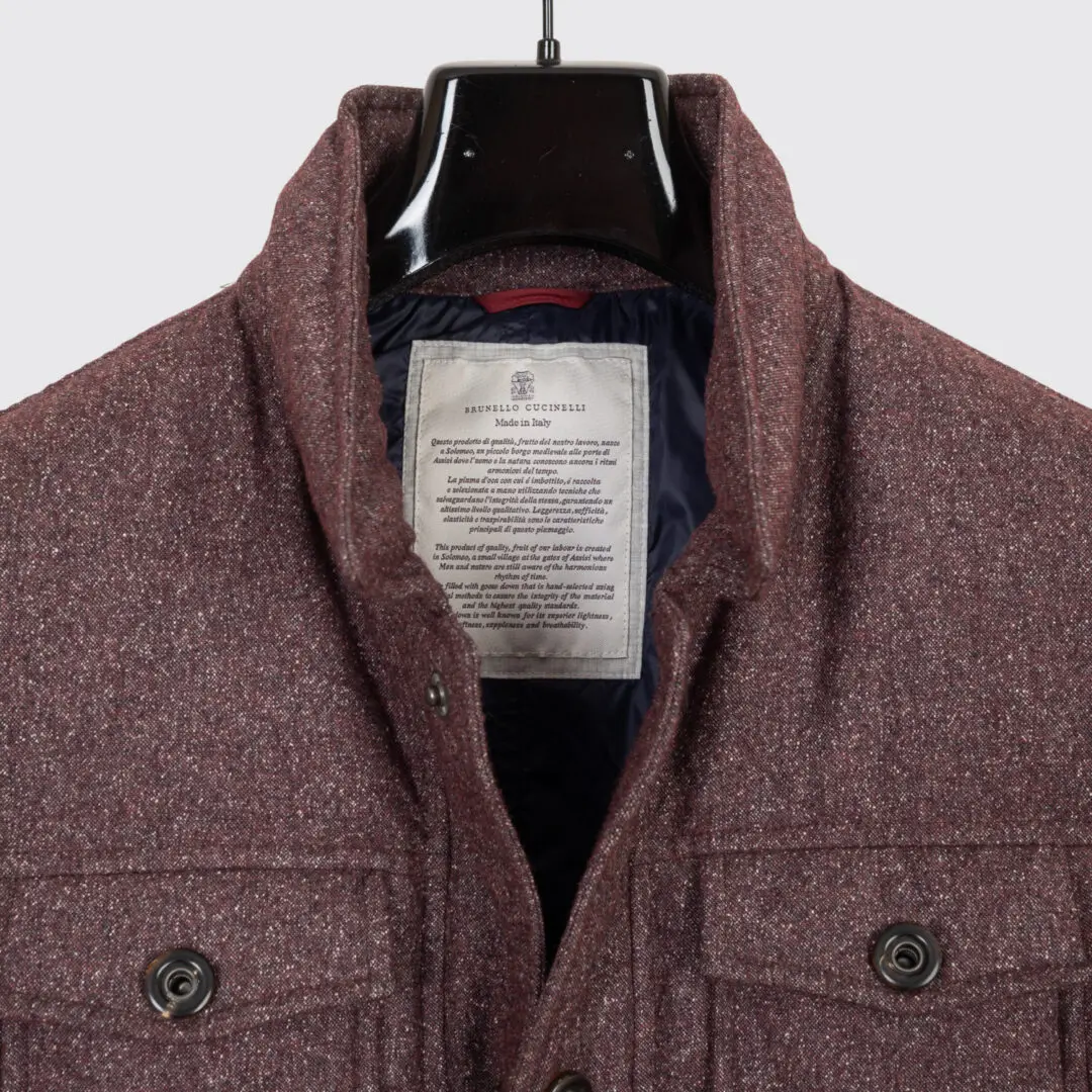 Brunello Cucinelli Padded Vest Size XL Men Burgundy Flecked Wool