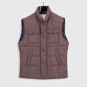 Brunello Cucinelli Padded Vest Size XL Men Burgundy Flecked Wool