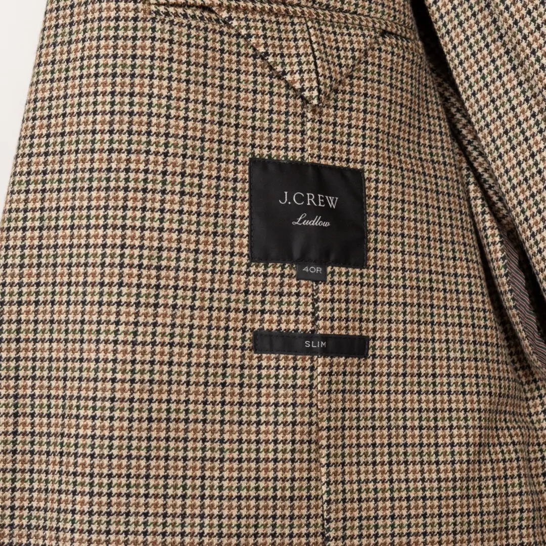 J.Crew Ludlow Suit Size 40 Brown Houndstooth Slim Fit Houndstooth