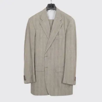 Kiton Napoli Suit Size EU55 Long Tall Gray Glen Plaid Wool 3-Piece