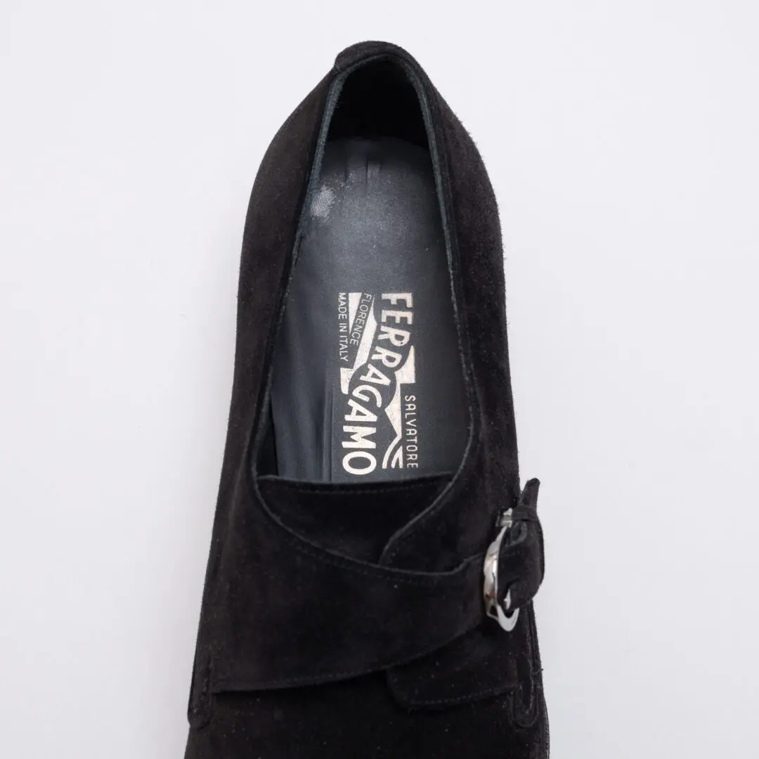 Salvatore Ferragamo Monk Strap Shoes Size 12 Men Black Suede