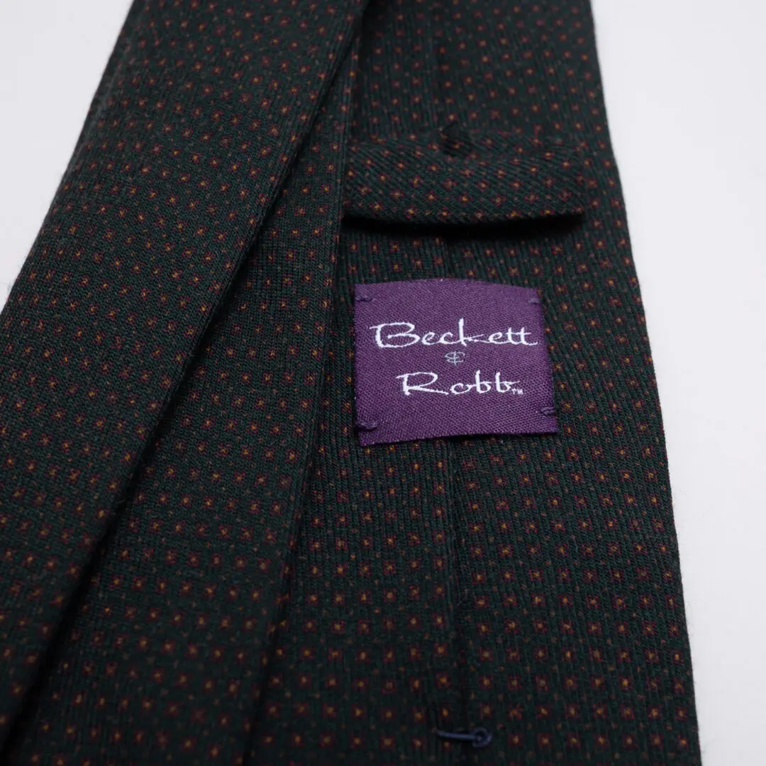 Beckett & Robb Wool Tie Hunter Green Red Pin Dot Made in Italy