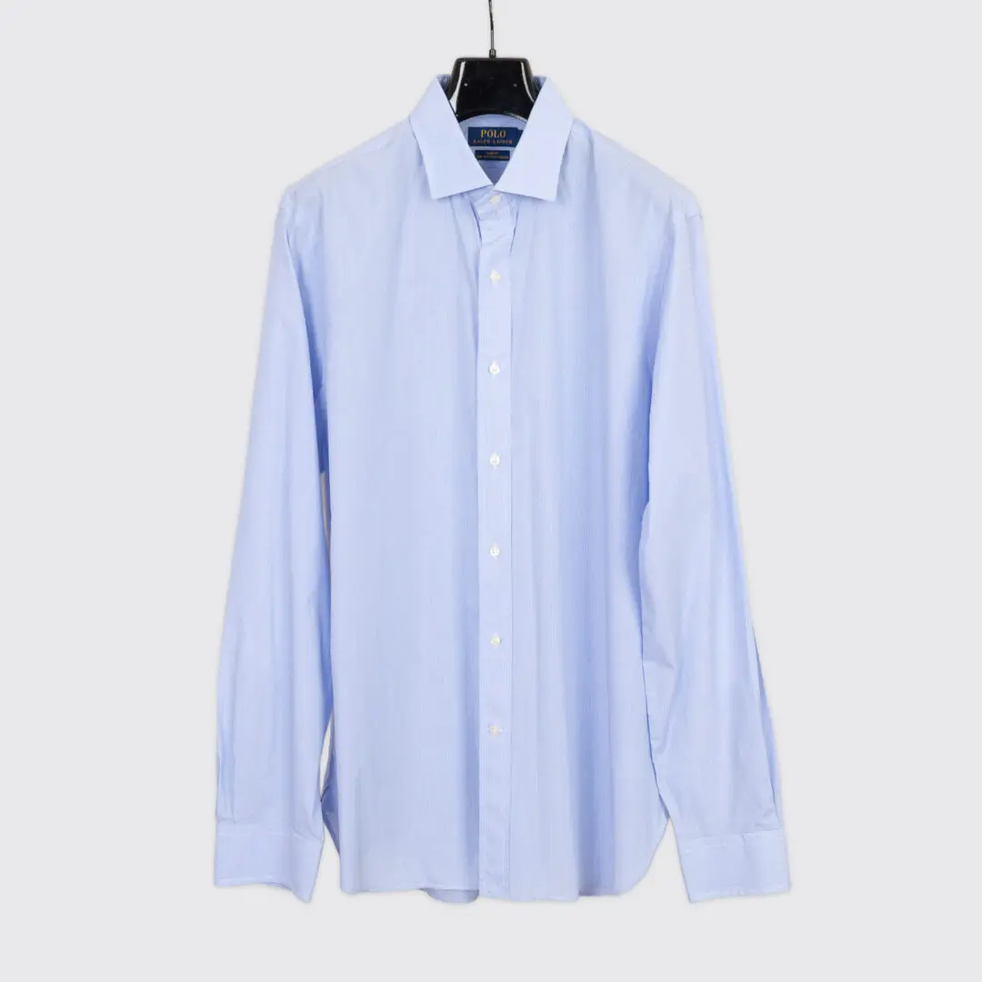 Polo Ralph Lauren Shirt Size 17 Men Blue Pinstripe Cotton Stretch