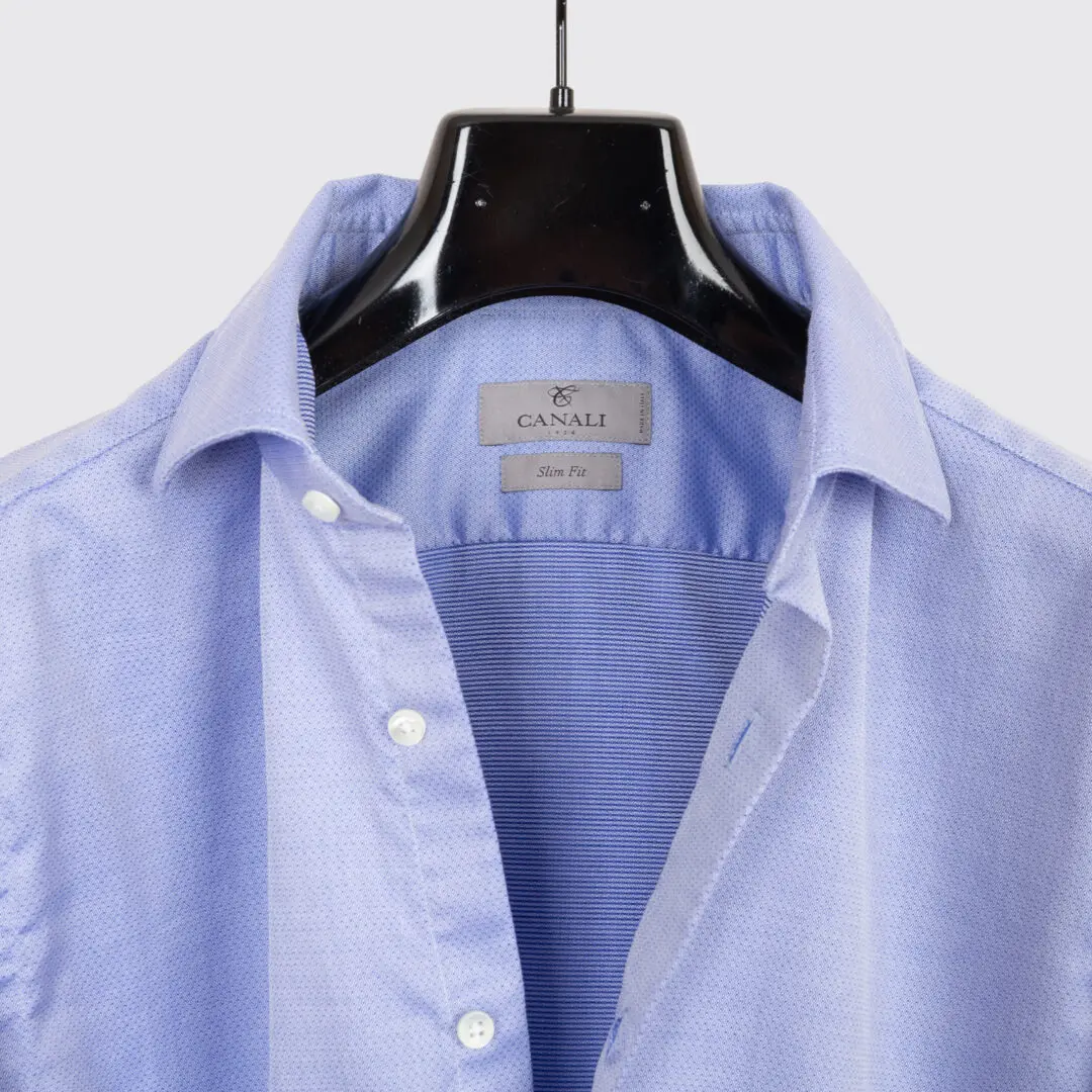 Canali Dress Shirt Size 17 Men Sky Blue Geometric Print Cotton