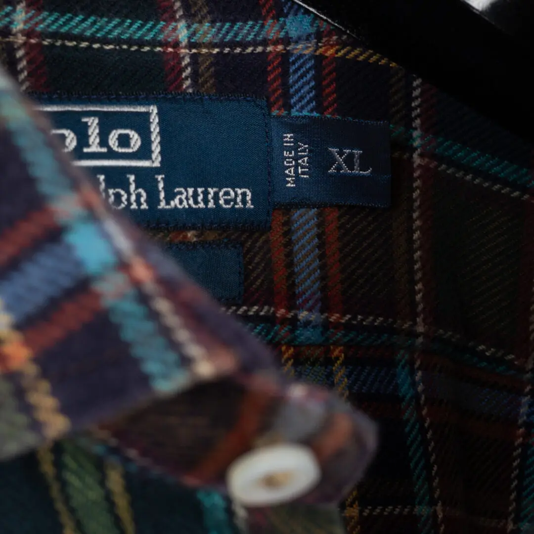 Polo Ralph Lauren Flannel Shirt XL Multicolor Plaid Made in Italy