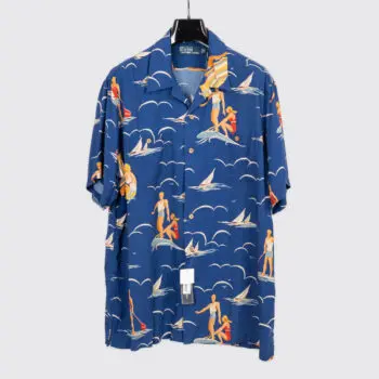 Polo Ralph Lauren Camp Collar Shirt XL Men Blue Beach Surf Print