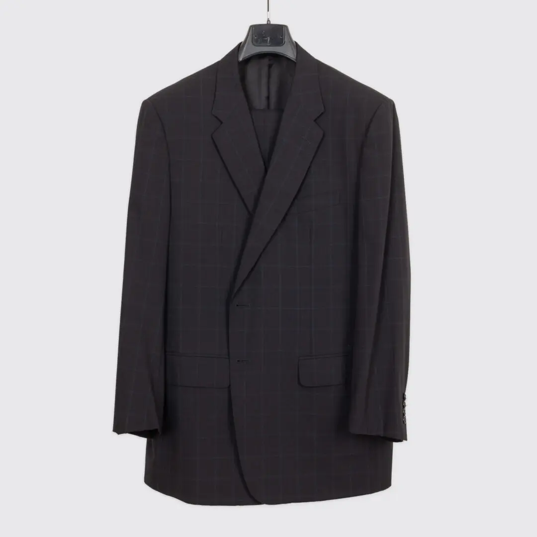 Corneliani Suit Size EU56 Men Black Windowpane Check Wool Vogue