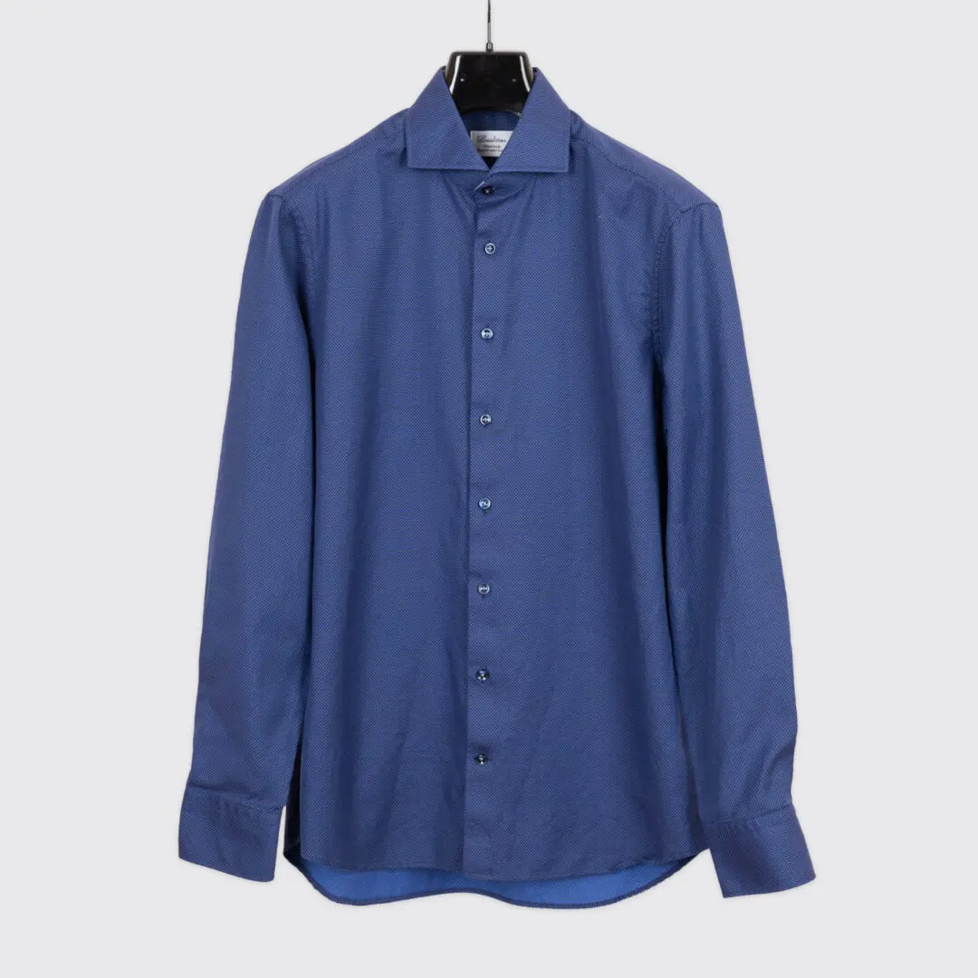Stenstroms Dress Shirt Size 16.5 Men Navy Blue Micro Dot Cotton
