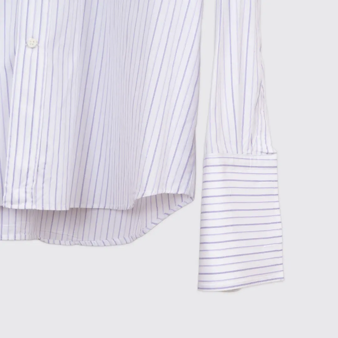Canali Dress Shirt Size 17 White Purple Stripe Cotton French Cuff