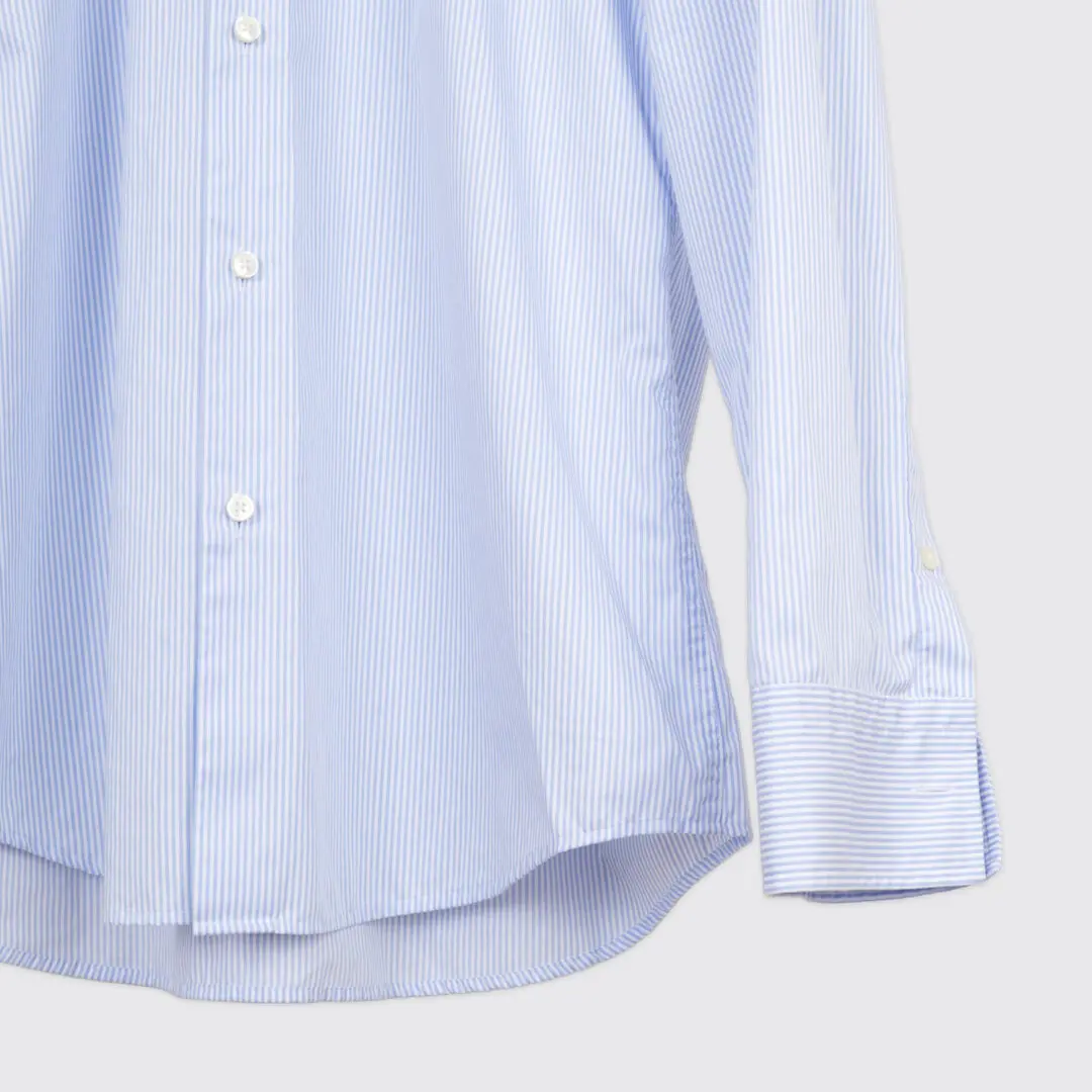 Hugo Boss Dress Shirt Size 16 Blue Striped Cotton Slim Fit