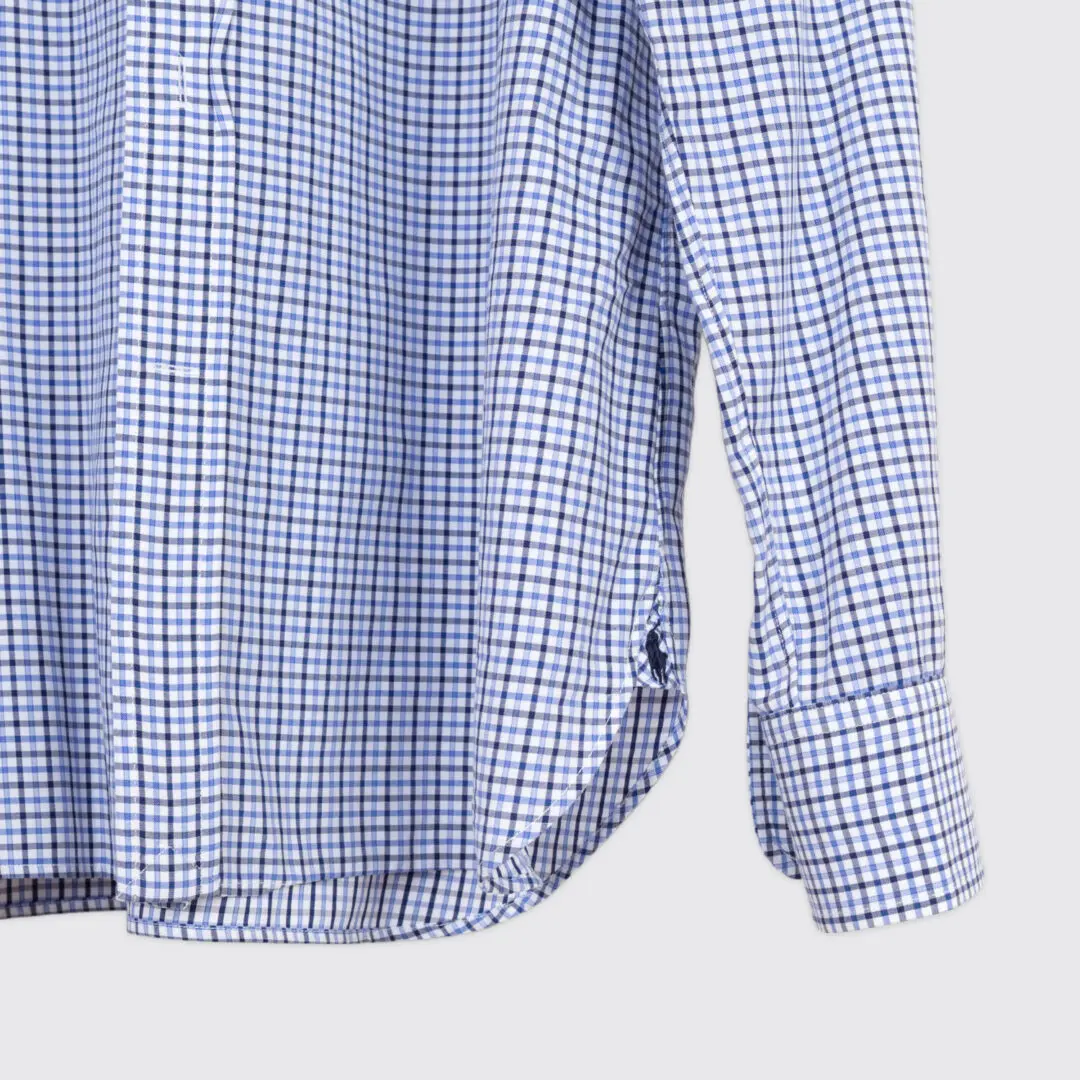 Polo Ralph Lauren Shirt Size 17 Men Blue Checked Cotton Slim Fit