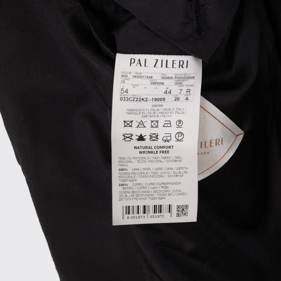 Pal Zileri Suit EU54 Black Wool 2-Button Vicenza Made in Italy
