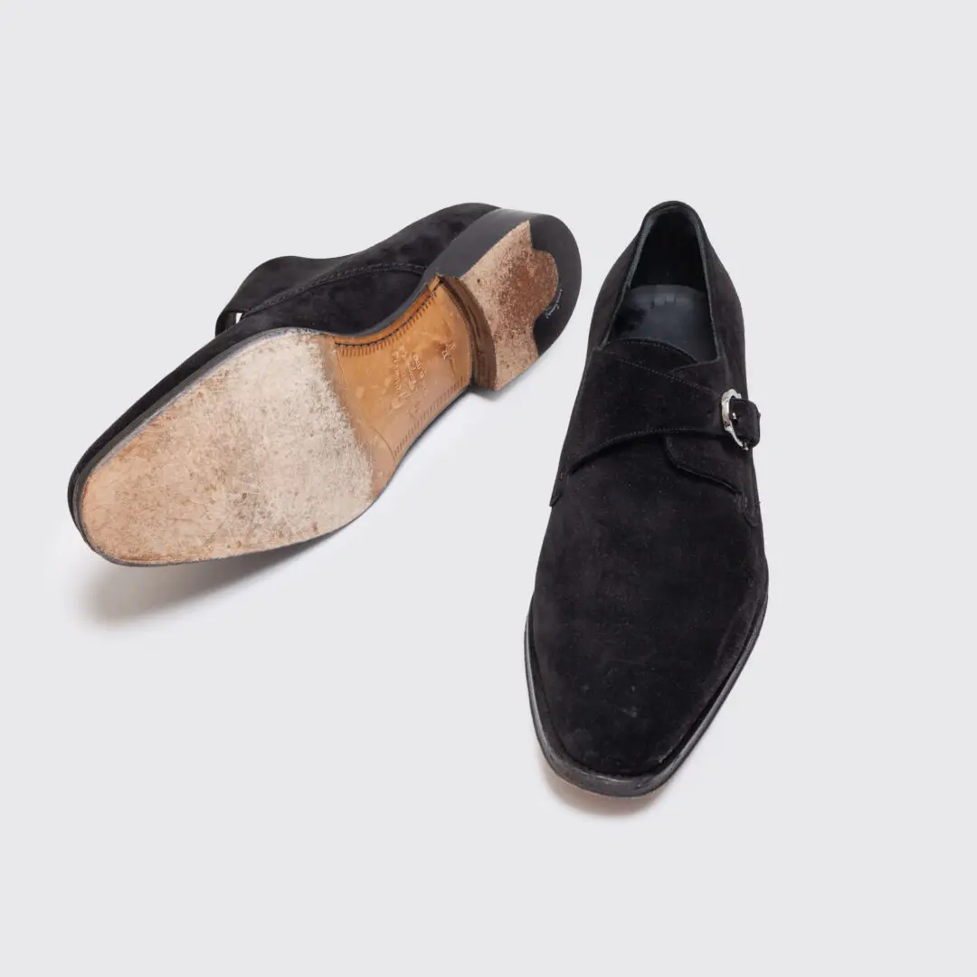 Salvatore Ferragamo Monk Strap Shoes Size 12 Men Black Suede