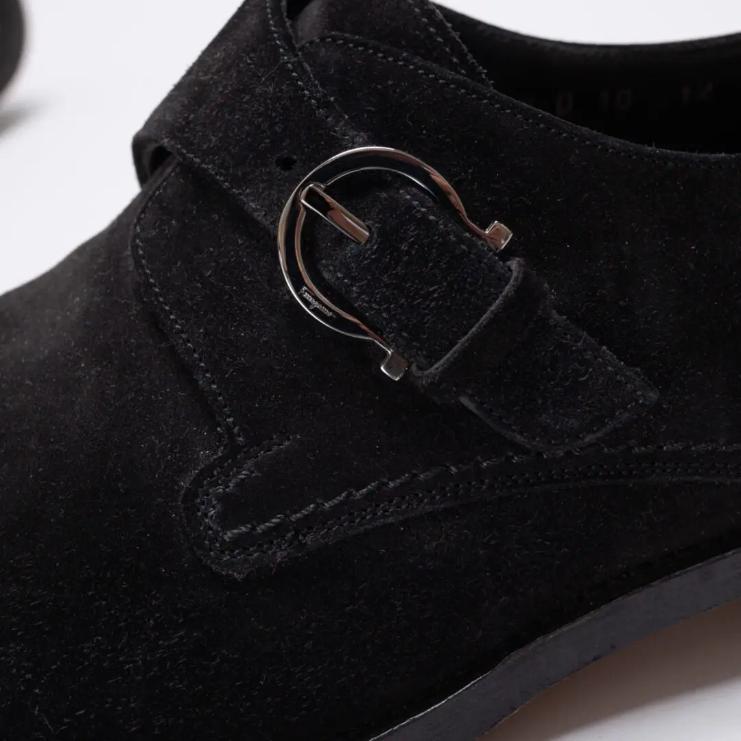 Salvatore Ferragamo Monk Strap Shoes Size 12 Men Black Suede