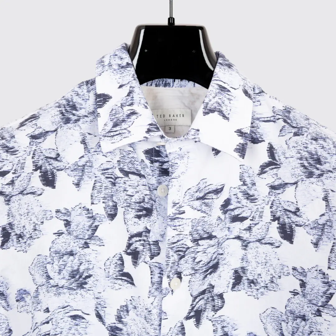 Ted Baker Shirt Size M (3) Men White Indigo Floral Print Cotton